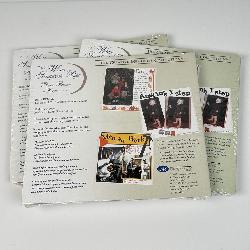Creative Memories THREE 7"x7" WhiteRefill Scrapbook Pages 12 Sheets/24 Pgs Each